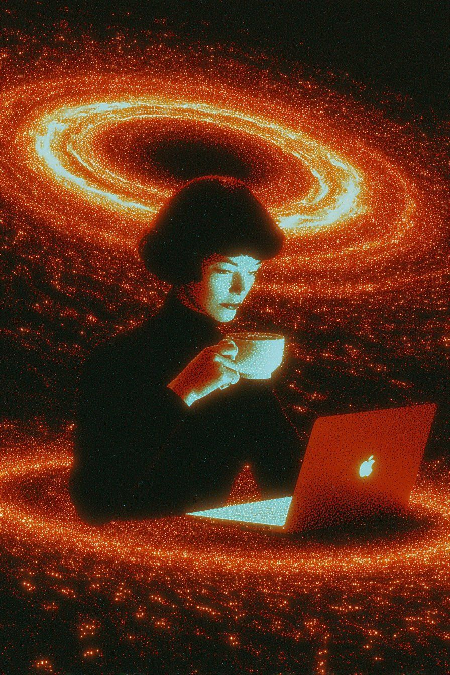 Retro futuristic scene exploring ideas and technology